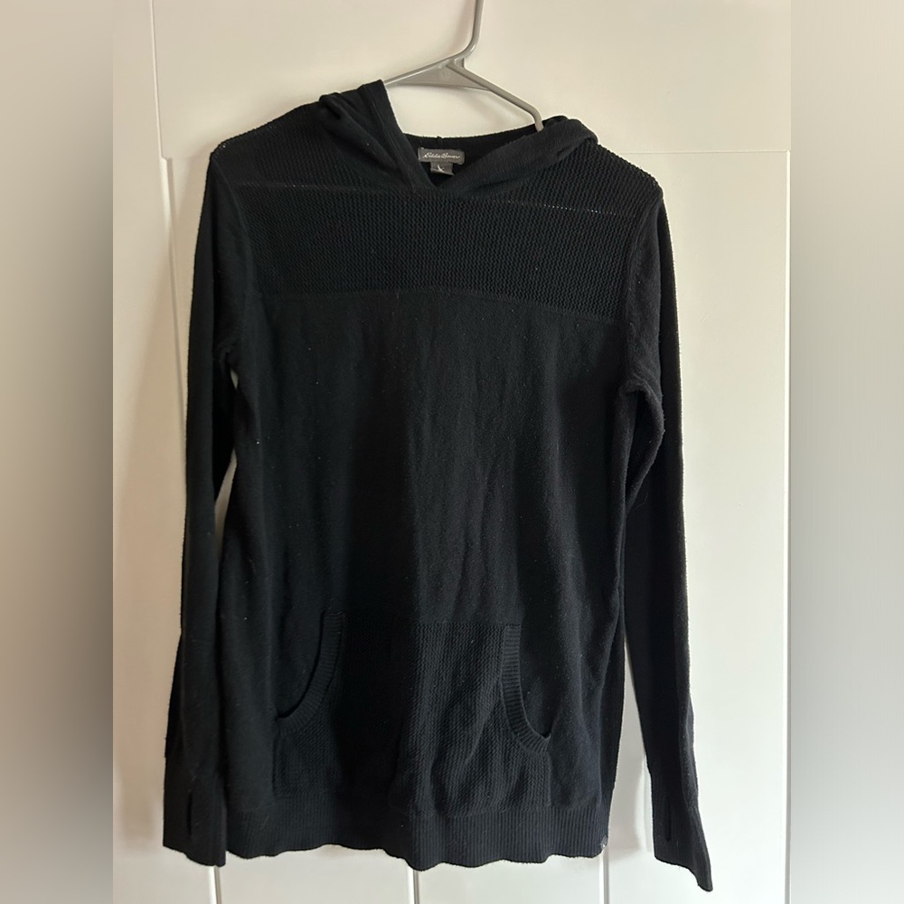 Eddie Bauer Black Knit Sweater Hoodie Size M